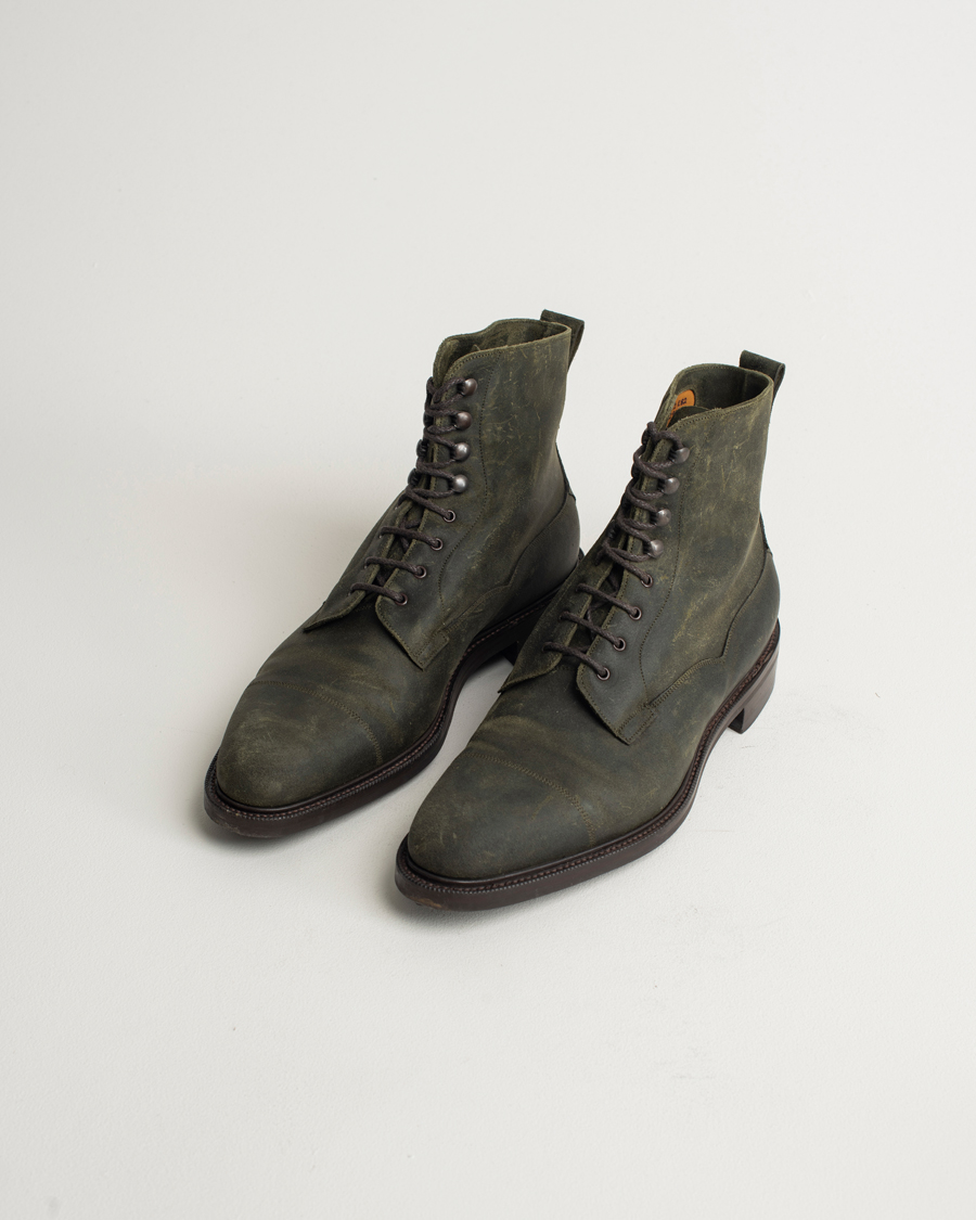 Herren | Edward Green Galway Dainite Boot Khaki Waxed Suede | Pre-owned | Edward Green Galway Dainite Boot Khaki Waxed Suede