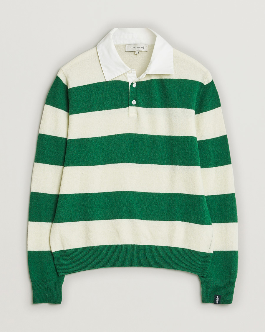Herren | Mackintosh Knitted Wool Rugby Sweater Green/White | Pre-owned | Mackintosh Knitted Wool Rugby Sweater Green/White