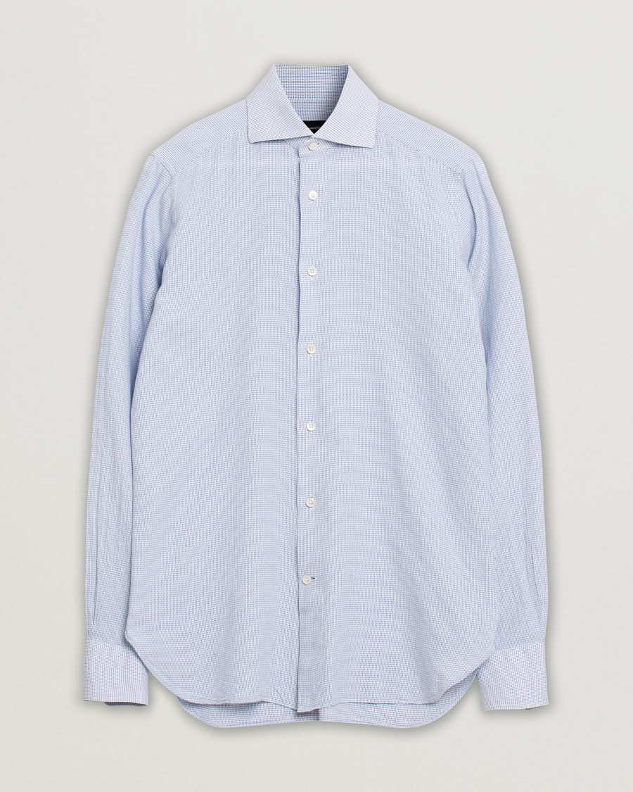 Herren | Hemden | Pre-owned | Ermenegildo Zegna Slim Fit Cotton Blend Shirt Light Blue Check 38 - S