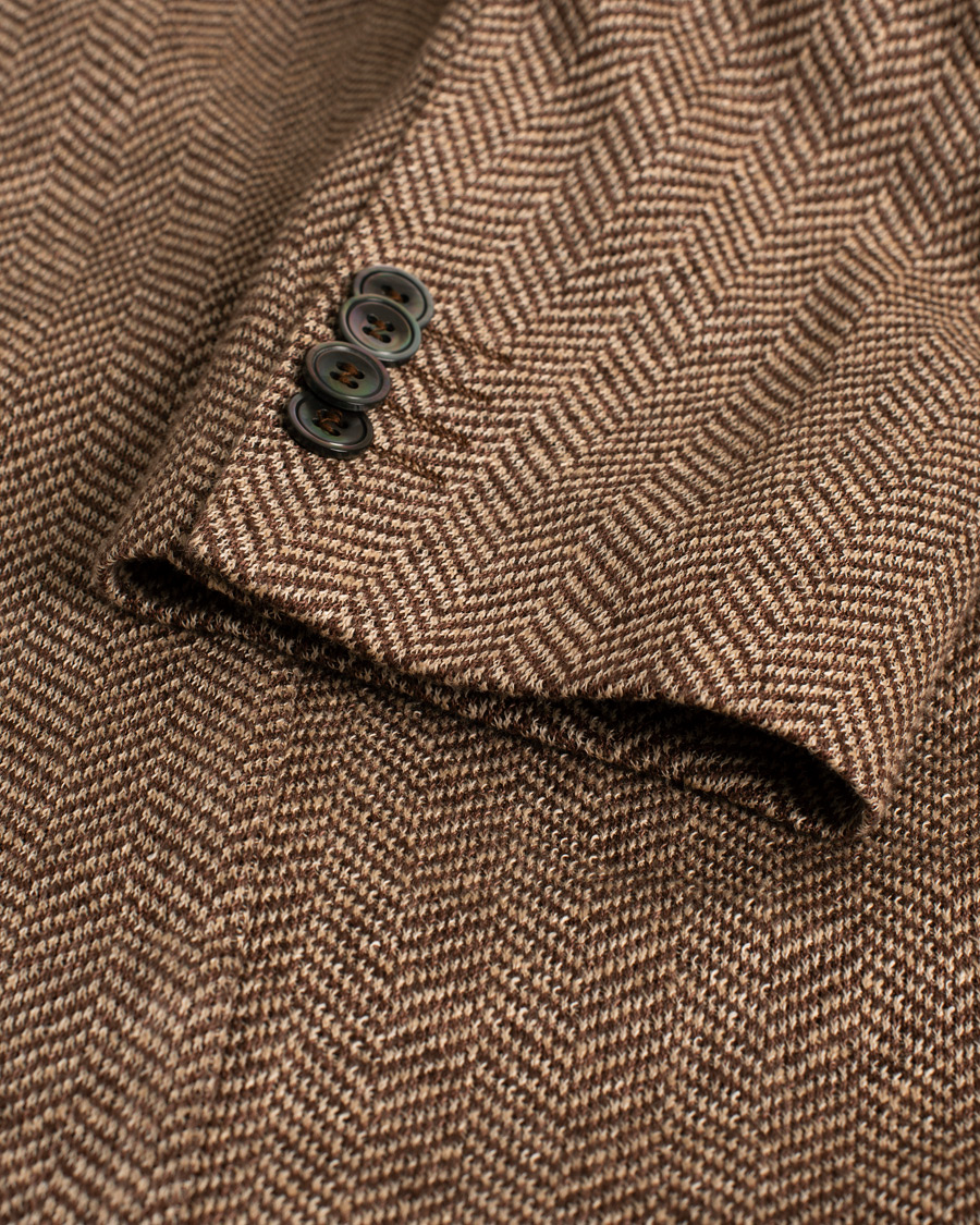 Herren | Sakkos | Pre-owned | Oscar Jacobson Egel Patch Herringbone Linen Blazer Brown