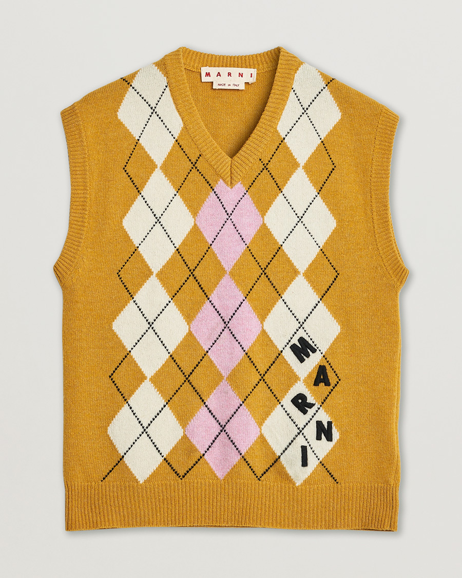 Herren | Pre-owned Pullover | Pre-owned | Marni Shetland Argyle Knit Vest White/Yellow 48ashmere Hoodie Beige S