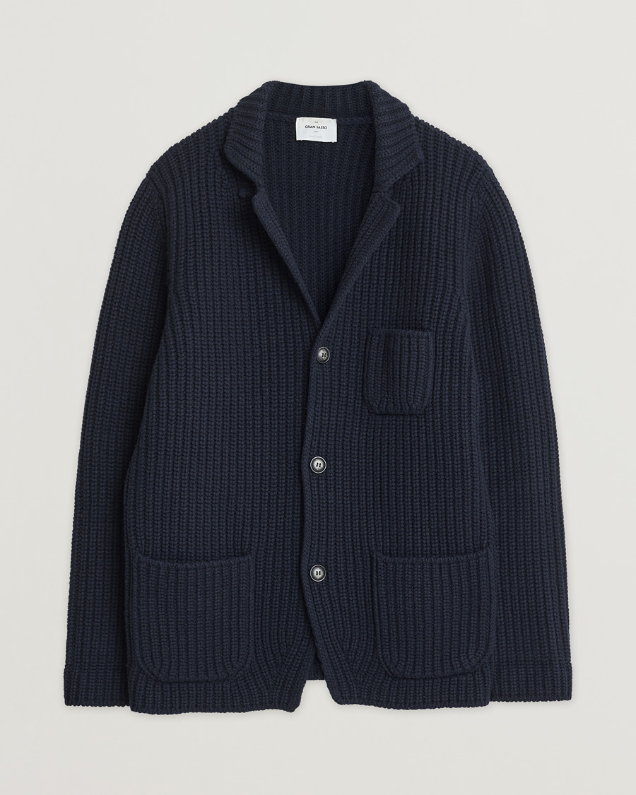 Herren | Gran Sasso Heavy Wool Knitted Blazer Cardigan Navy | Pre-owned | Gran Sasso Heavy Wool Knitted Blazer Cardigan Navy