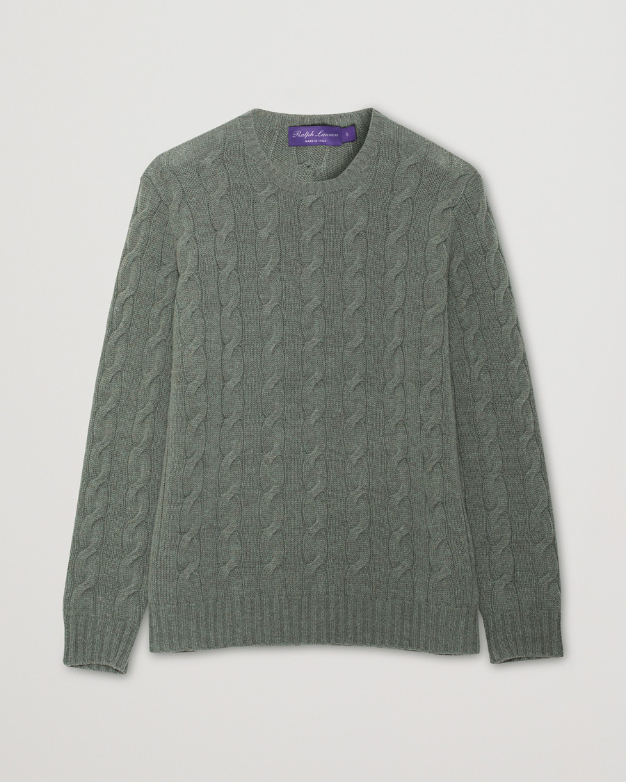Herren | Pullover | Pre-owned | Ralph Lauren Purple Label Cashmere Cable Crew Neck Sweater Sea Spray