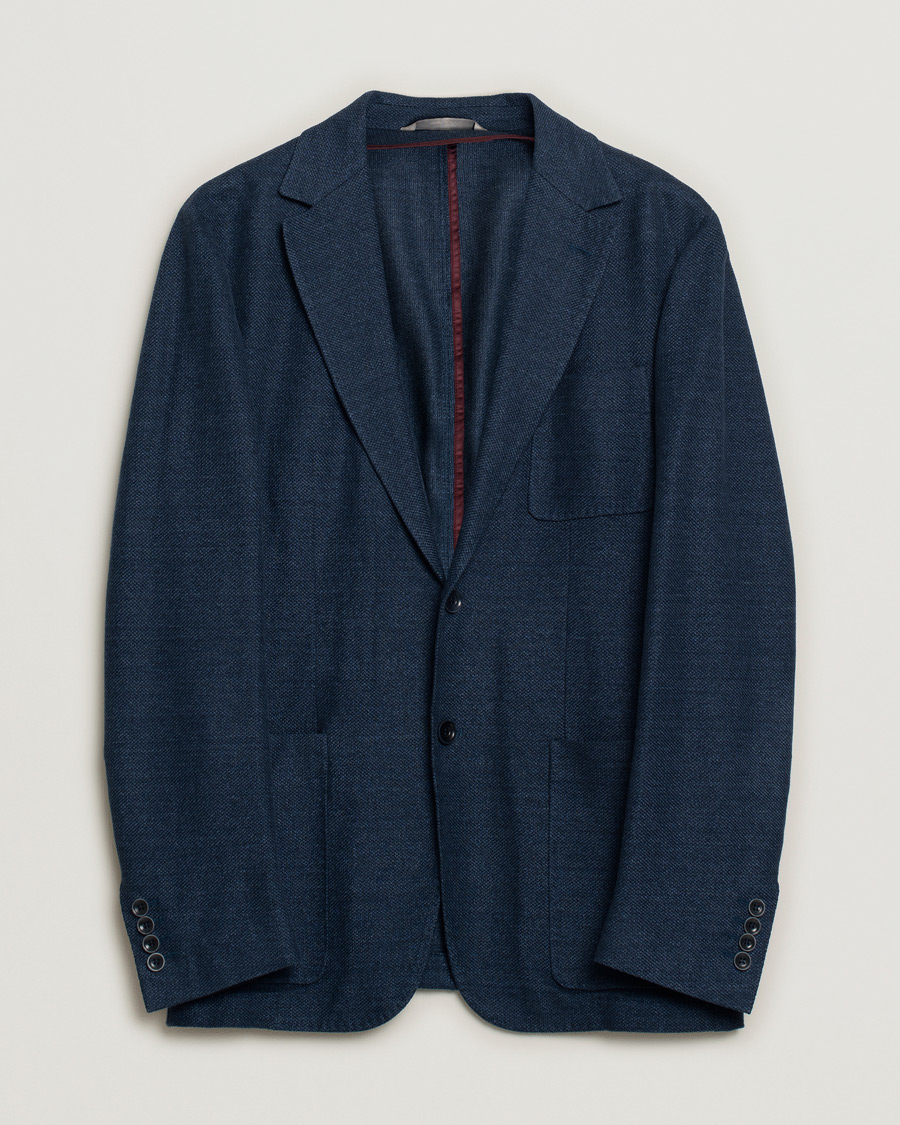 Herren | Pre-owned Sakkos | Pre-owned | Canali Linen/Cotton Jersey Blazer Dark Blue