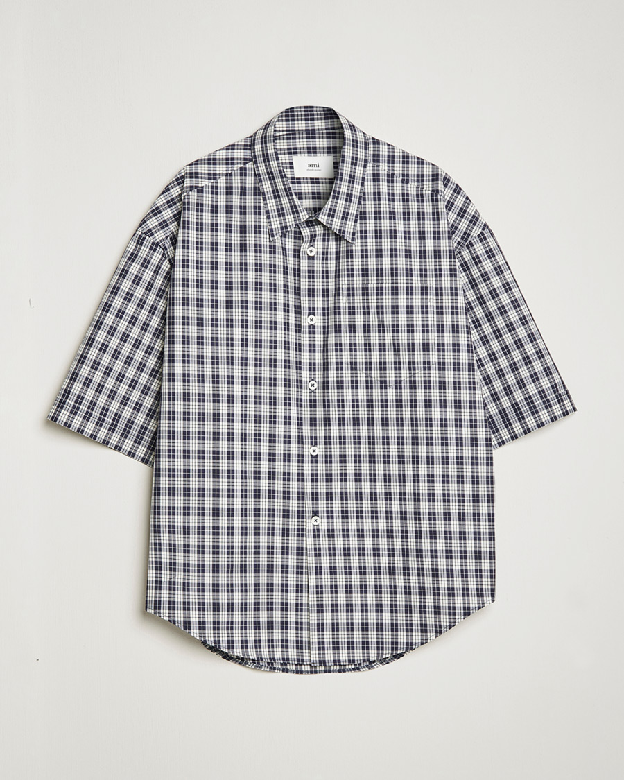 Herren | AMI Boxy Fit Short Sleeve Shirt Navy Check | Pre-owned | AMI Boxy Fit Short Sleeve Shirt Navy Check