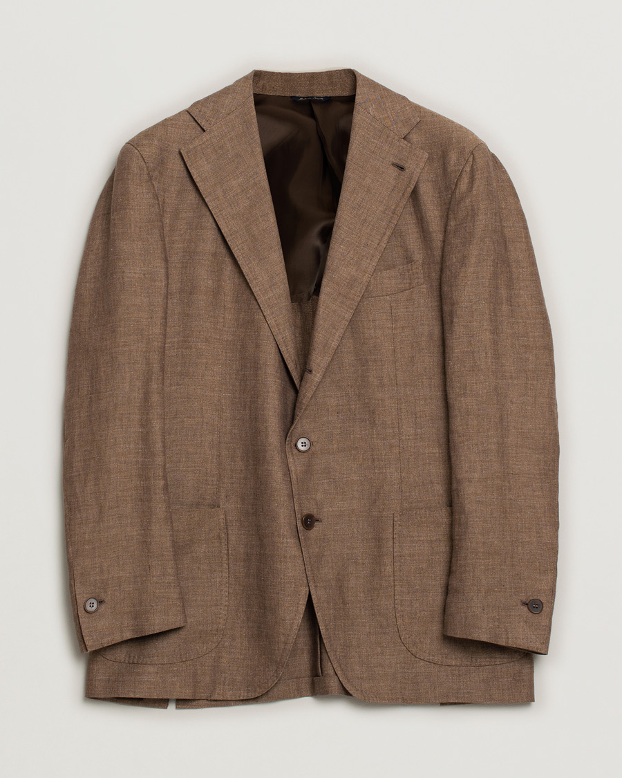 Herren | Sakkos | Pre-owned | Gabo Napoli Herringbone Linen/Wool Blazer Brown 52