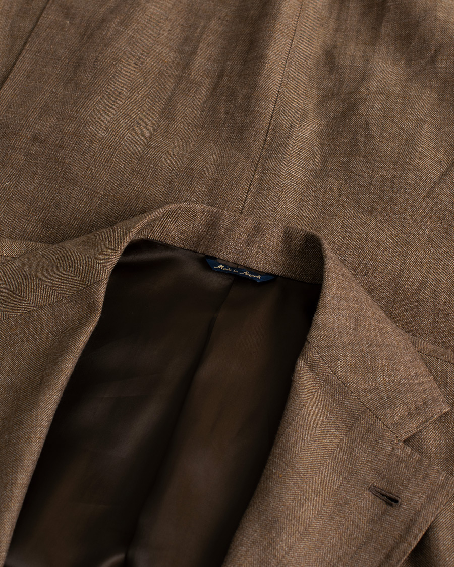 Herren | Sakkos | Pre-owned | Gabo Napoli Herringbone Linen/Wool Blazer Brown 52