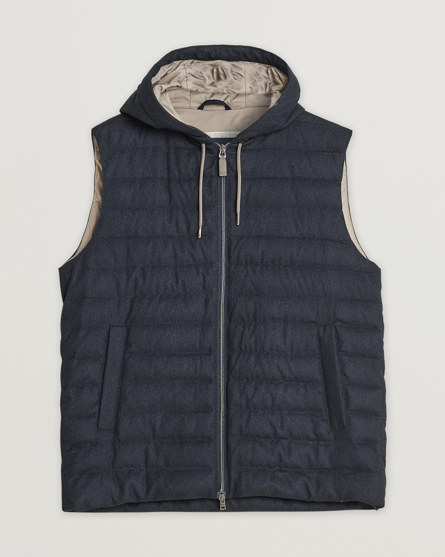 Herren | Pre-owned Jacken | Pre-owned | Herno Hooded Flannel Cashmere & Silk Vest Navy 52