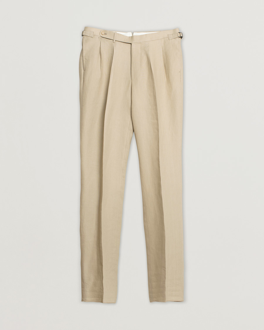 Herren | Beams F Pleated Linen Trousers Beige | Pre-owned | Beams F Pleated Linen Trousers Beige