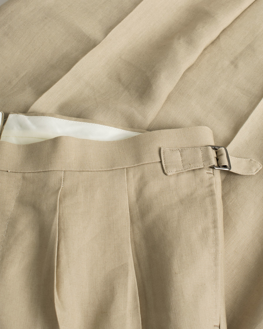 Herren | Beams F Pleated Linen Trousers Beige | Pre-owned | Beams F Pleated Linen Trousers Beige