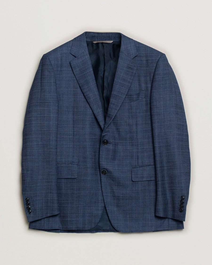 Herren | Sakkos | Pre-owned | Canali Wool Silk & Linen Blazer Blue Melange 50