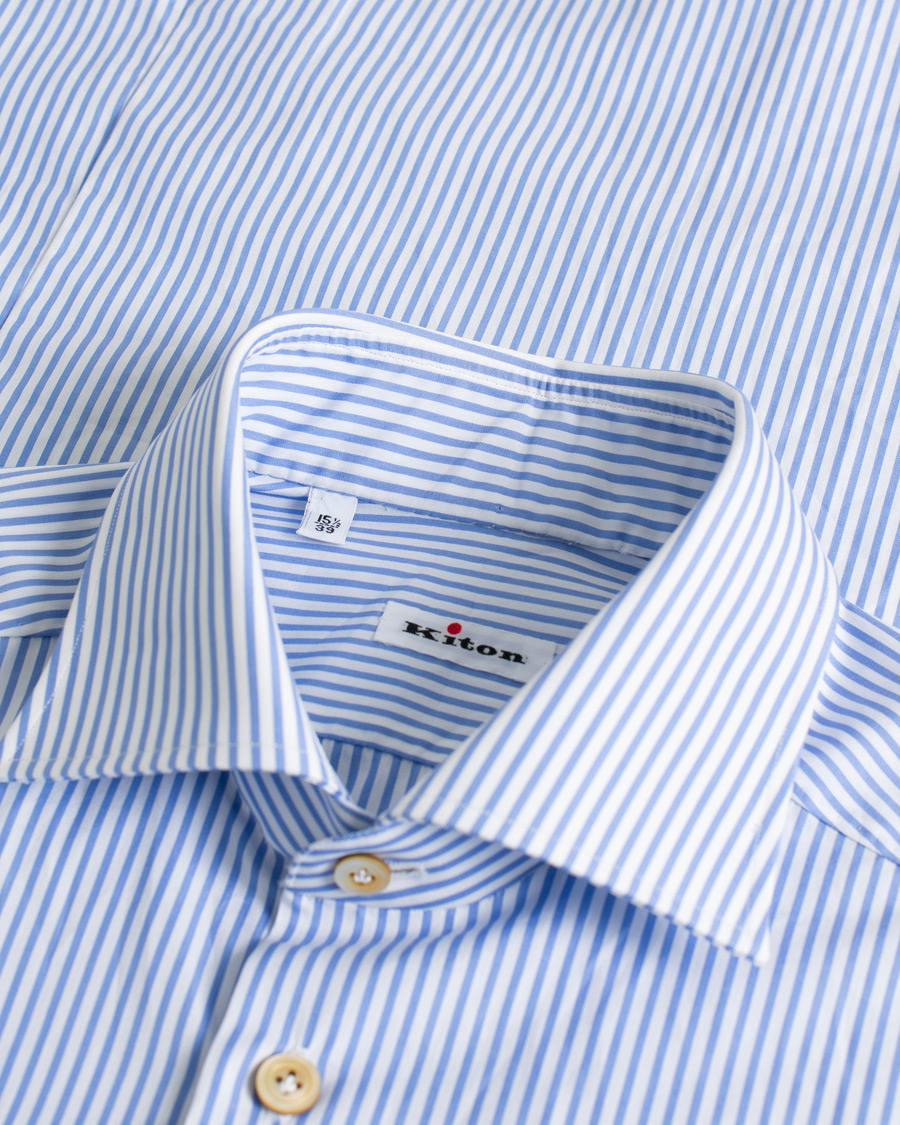 Herren | Hemden | Pre-owned | Kiton Slim Fit Striped Poplin Shirt Light Blue