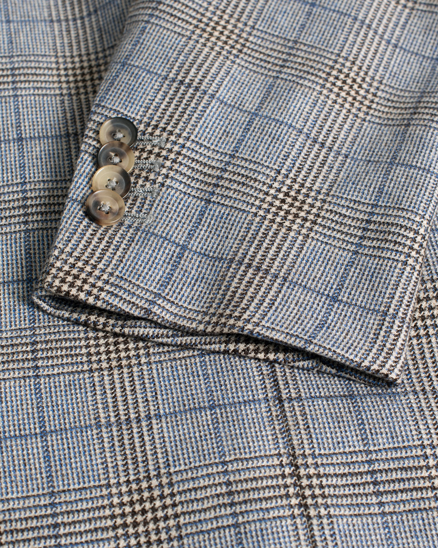 Herren | Oscar Jacobson Lambert Checked Cashmere/Silk Blazer Light Blue 50 | Pre-owned | Oscar Jacobson Lambert Checked Cashmere/Silk Blazer Light Blue 50