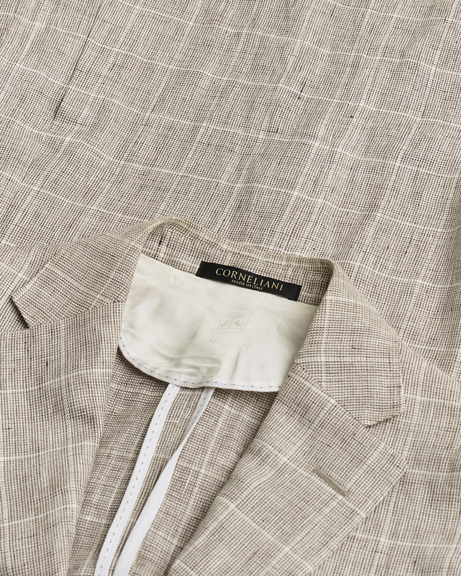 Herren | Pre-owned Sakkos | Pre-owned | Corneliani Linen Blazer Light Beige Check 48
