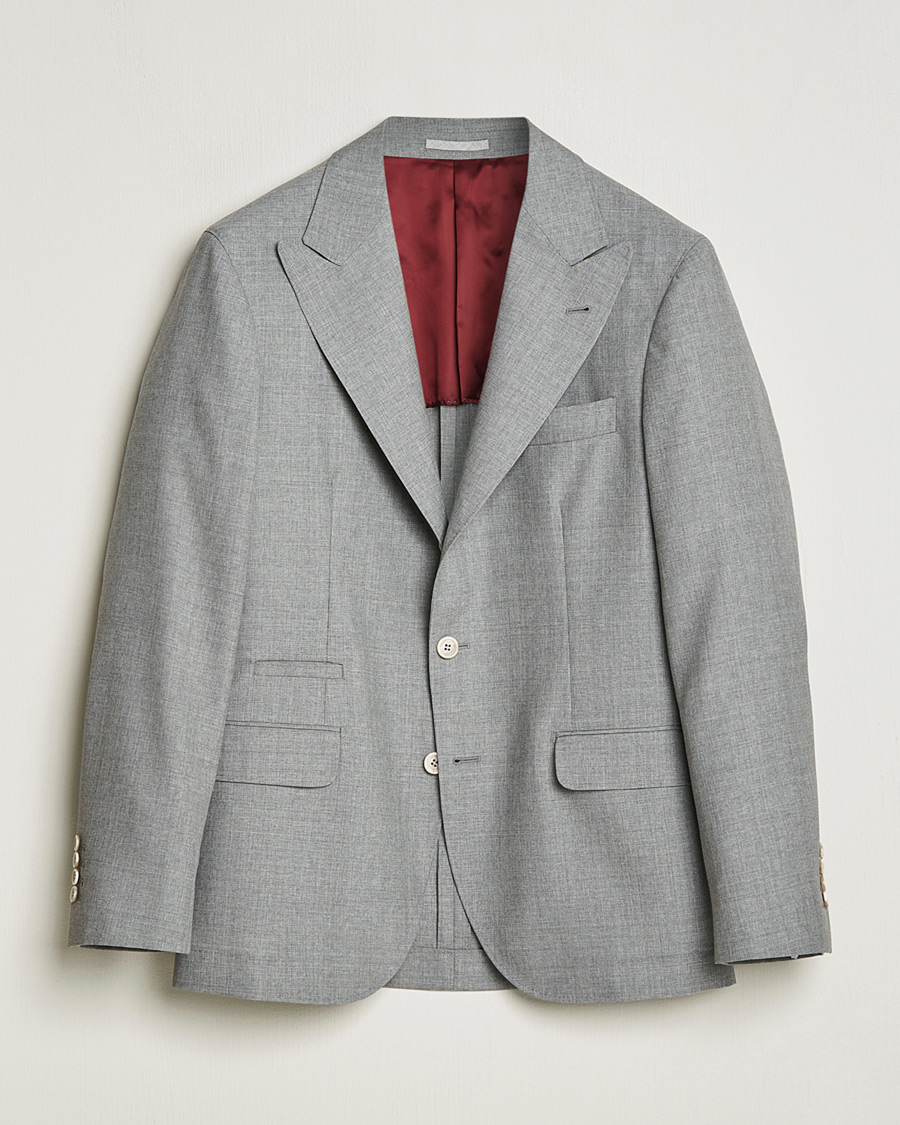 Herren | Pre-owned Sakkos | Pre-owned | Brunello Cucinelli Peak Lapel Wool Blazer Light Grey
