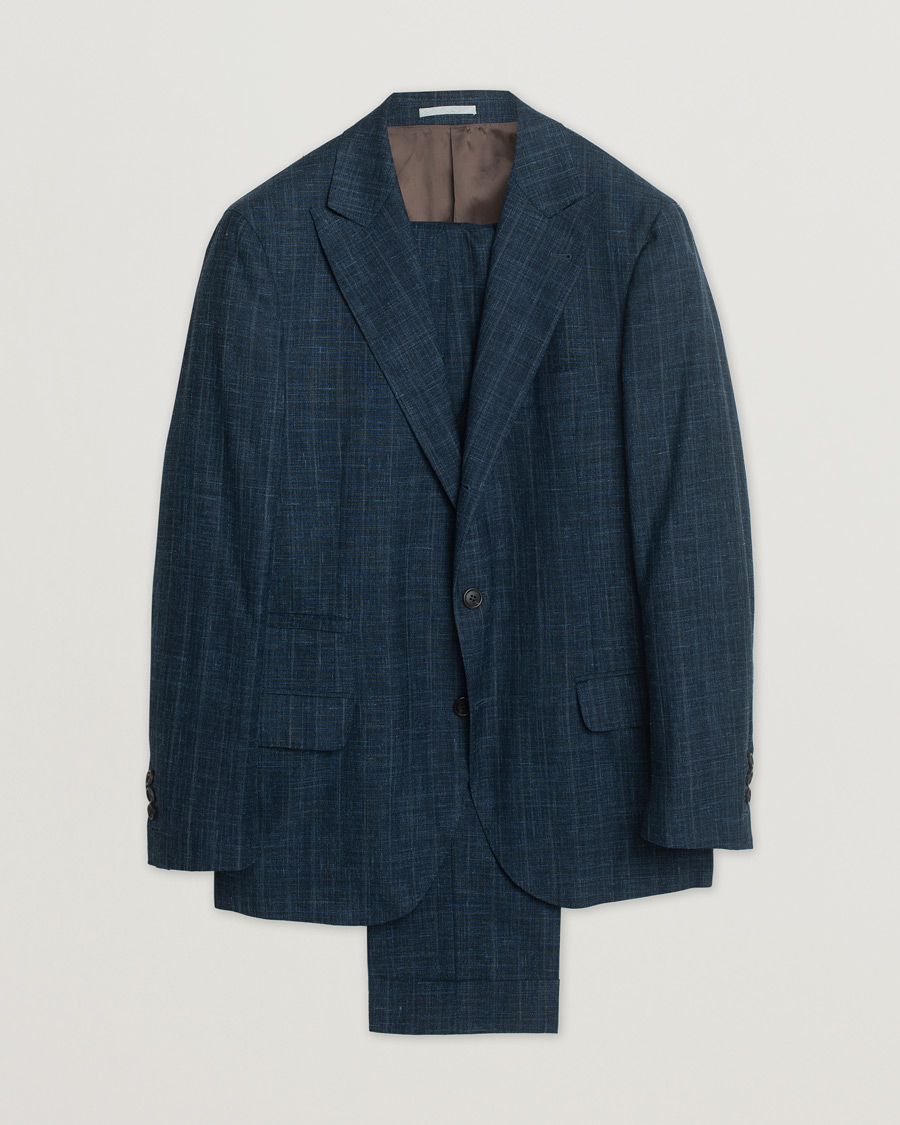 Herren | Sakkos | Pre-owned | Brunello Cucinelli Wool, Linen & Silk Suit Blue Melange 48