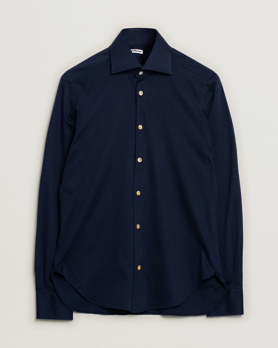Herren | Hemden | Pre-owned | Kiton Cotton Jersey Shirt Navy