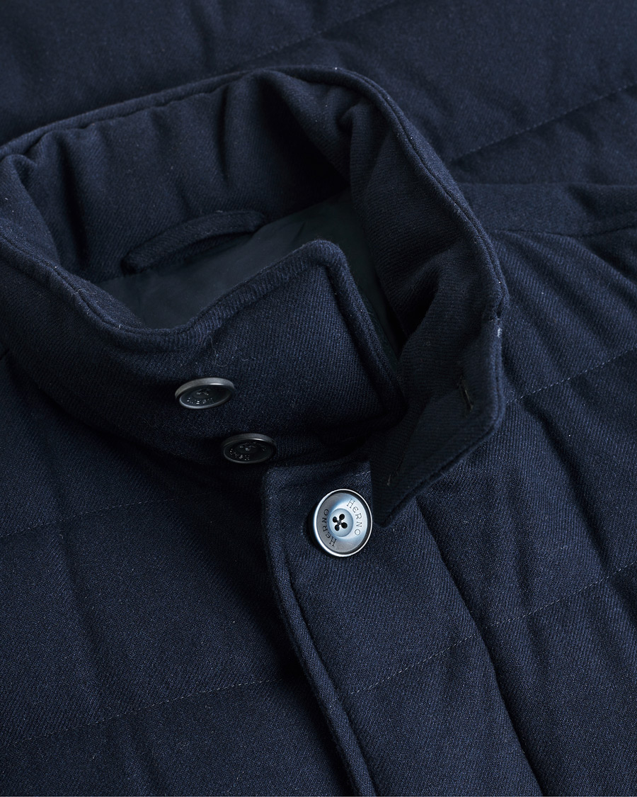 Herren | Herno Cashmere Flannel Down Coat Navy | Pre-owned | Herno Cashmere Flannel Down Coat Navy