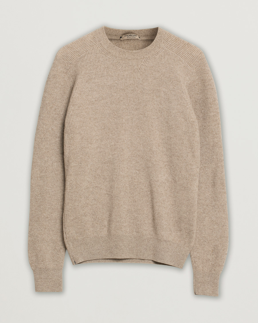 Herren | Pullover | Pre-owned | Fioroni Puro Filo Cashmere Rib Crewneck Beige 48