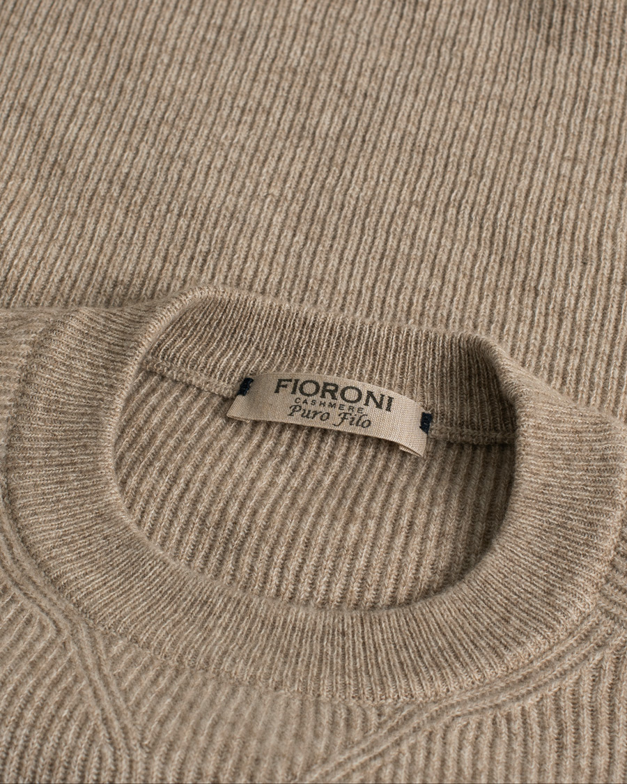 Herren | Pullover | Pre-owned | Fioroni Puro Filo Cashmere Rib Crewneck Beige 48