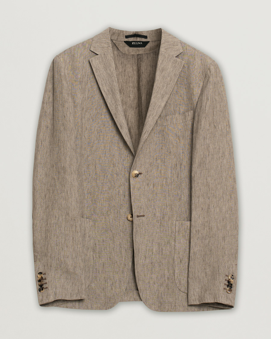 Herren | Pre-owned Sakkos | Pre-owned | Zegna Unconstructed Linen Blazer Beige 50