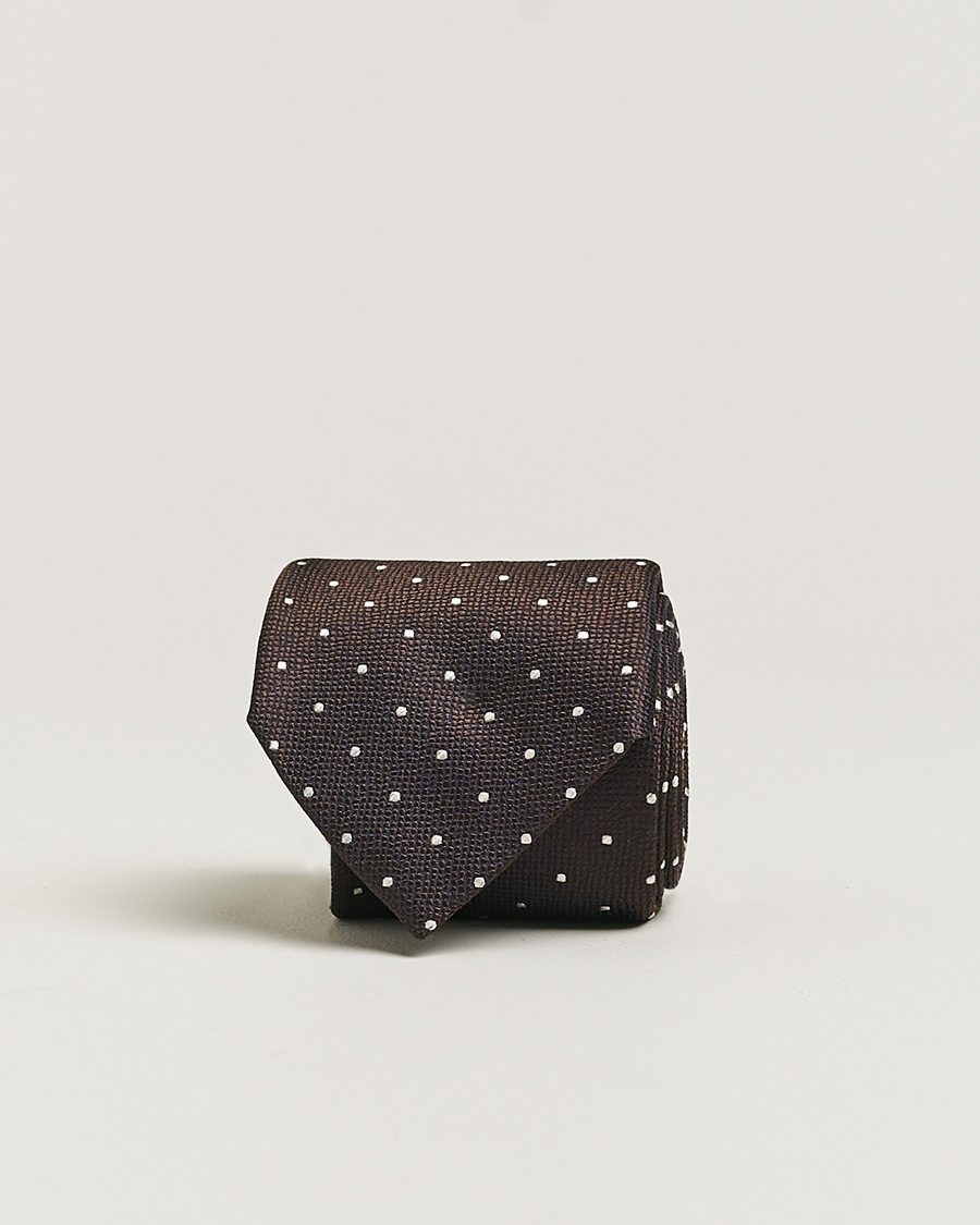 Herren | Canali Micro Dot Silk Tie Brown | Pre-owned | Canali Micro Dot Silk Tie Brown