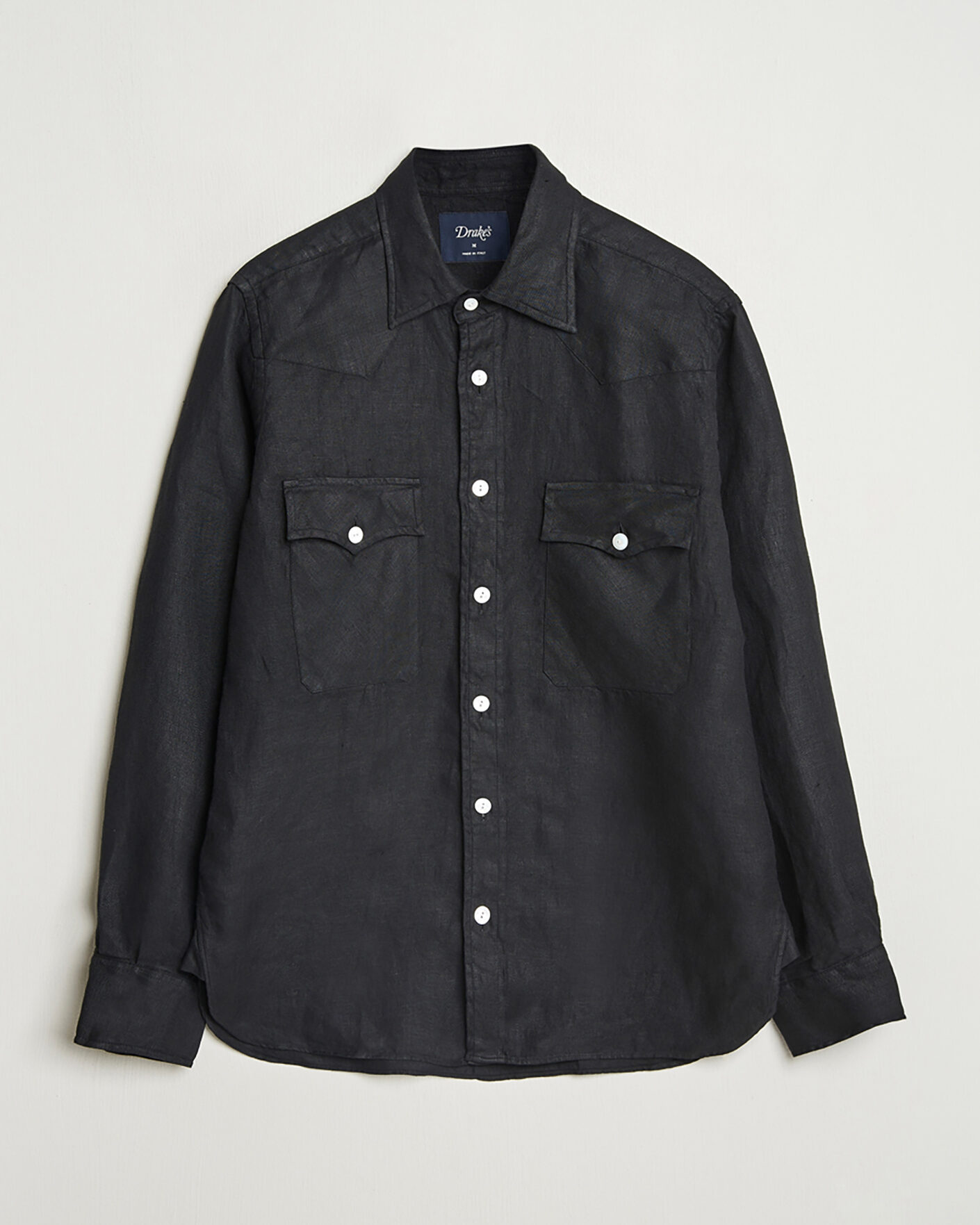 Herren | Pre-owned Hemden | Pre-owned | Drake's Linen Twill Western Shirt Black L