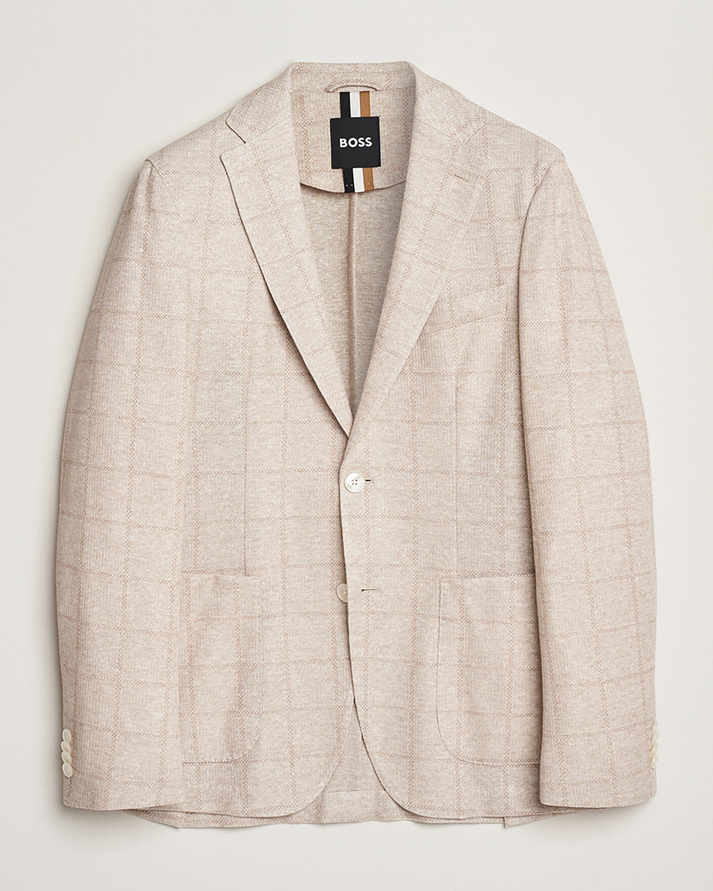 Herren | Pre-owned Sakkos | Pre-owned | BOSS BLACK Hanry Checked Jersey Patch Pocket Blazer Beige 50