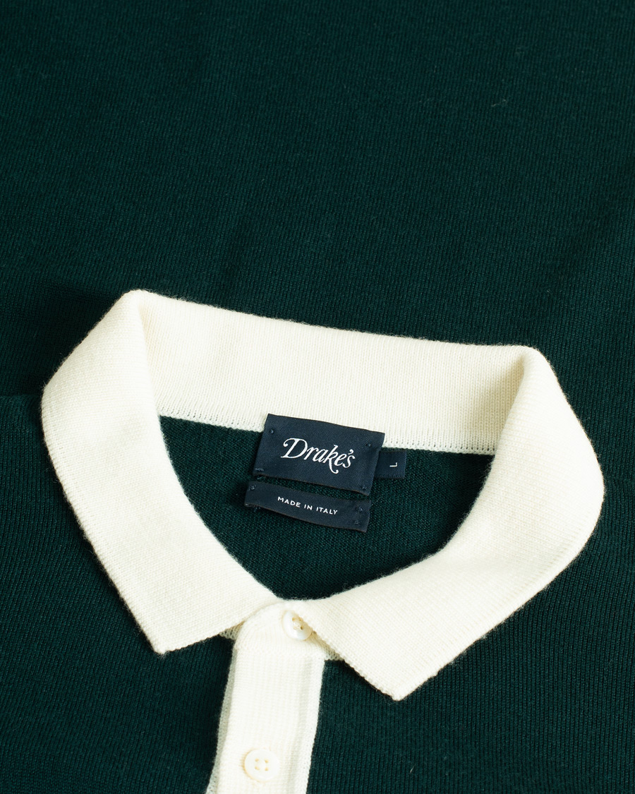 Herren | Pullover | Pre-owned | Drake's Long Sleeve Knit Polo Green L