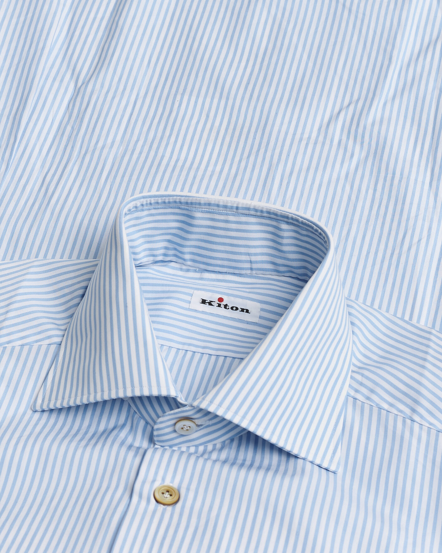 Herren | Kiton Cotton Dress Shirt Light Blue Stripe 40 - M | Pre-owned | Kiton Cotton Dress Shirt Light Blue Stripe 40 - M