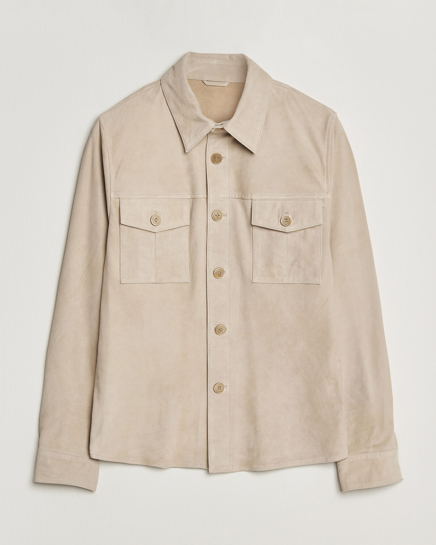Herren | Stenströms Suede Pocket Overshirt Beige M | Pre-owned | Stenströms Suede Pocket Overshirt Beige M